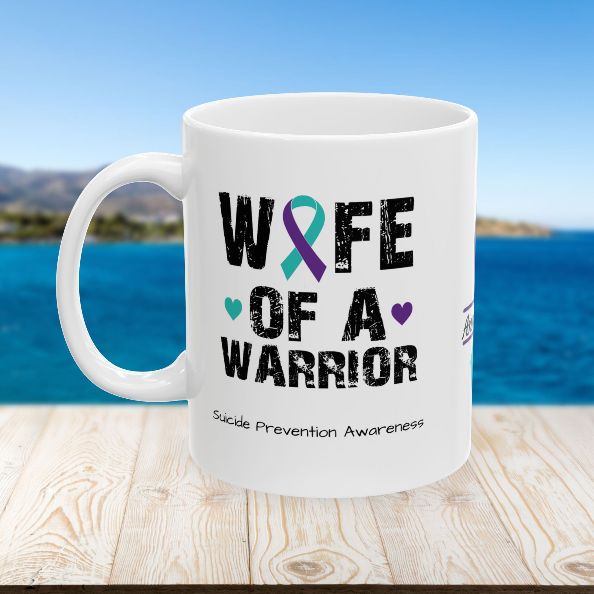 Wife of a Warrior - Personalized Suicide Prevention Awareness Gift, Empowerment and Resilience Ceramic Mug, Support for Survivors