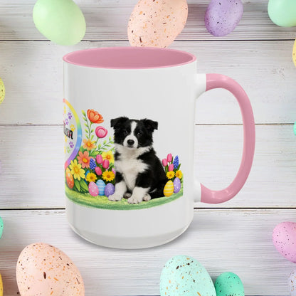 Shop our border collie black white puppy easter mug featuring the 15oz style option from MySisterIsASurvivor.