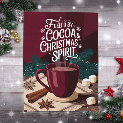 Holiday blanket “Fueled by Cocoa & Christmas Spirit” cozy Christmas throw for warmth and fun