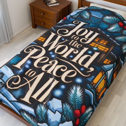 Holiday blanket “Joy to the World, Peace to All” cozy Christmas throw for seasonal cheer and warmth