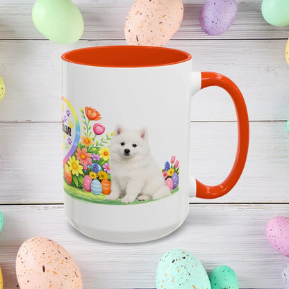 Shop our american eskimo puppy easter mug featuring the 15oz style option from MySisterIsASurvivor.
