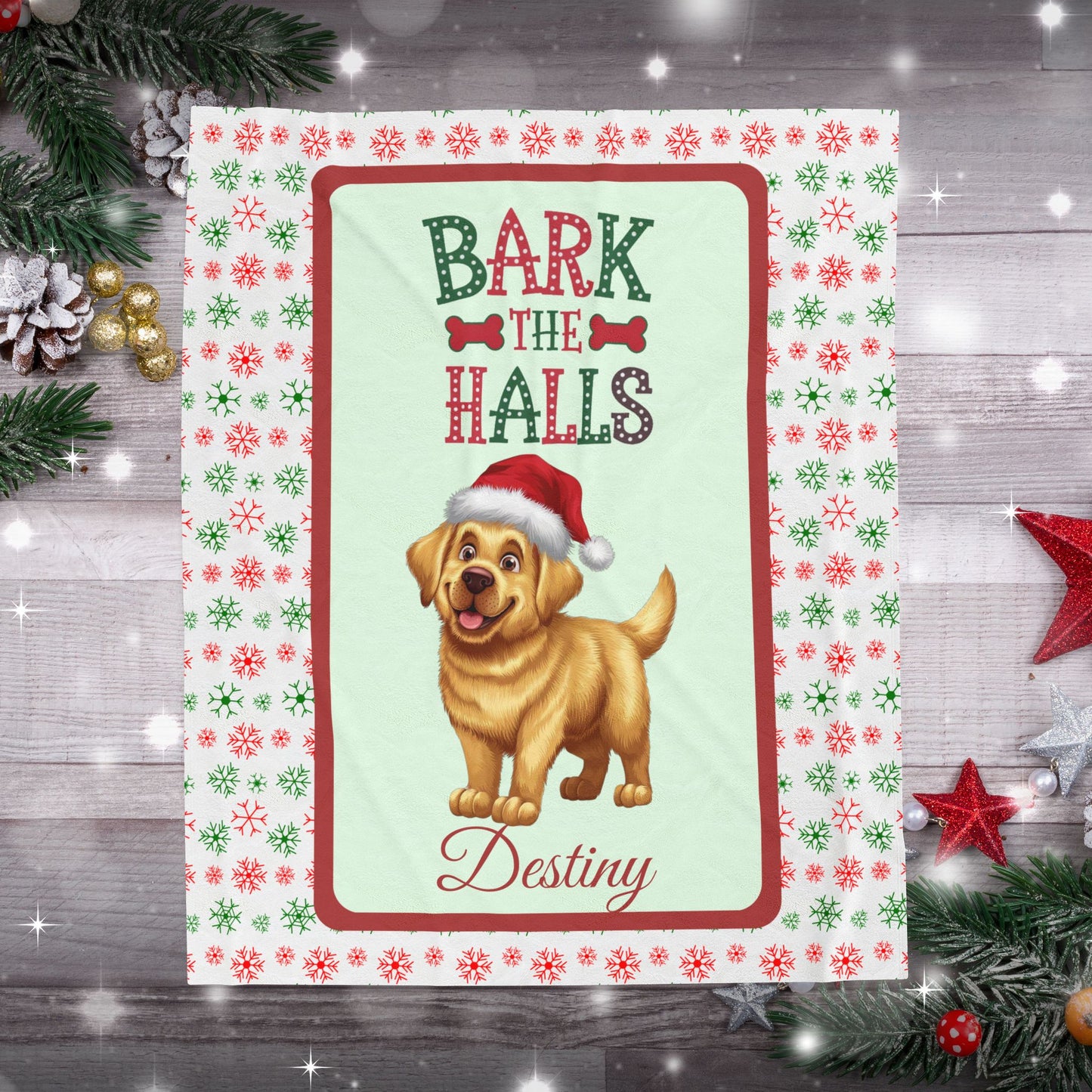 Labrador Retriever (Yellow) personalized velveteen blanket, breed-specific holiday dog throw