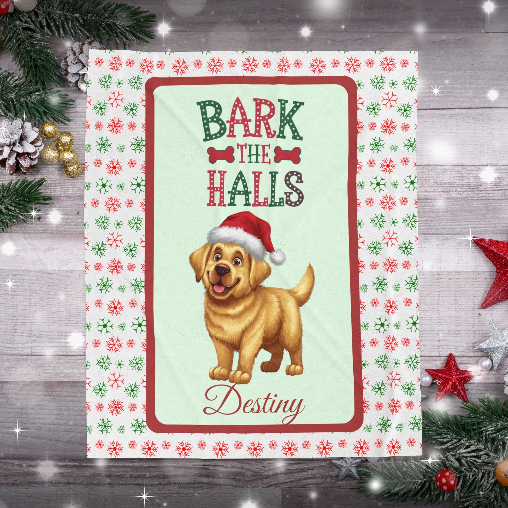 Labrador Retriever (Yellow) personalized velveteen blanket, breed-specific holiday dog throw