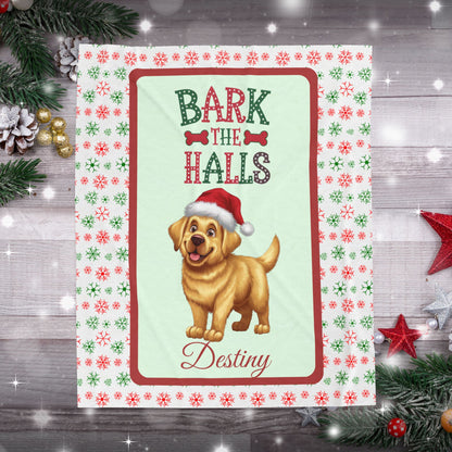 Labrador Retriever (Yellow) personalized velveteen blanket, breed-specific holiday dog throw