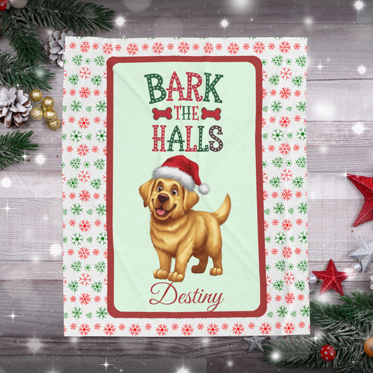 Labrador Retriever (Yellow) personalized velveteen blanket, breed-specific holiday dog throw