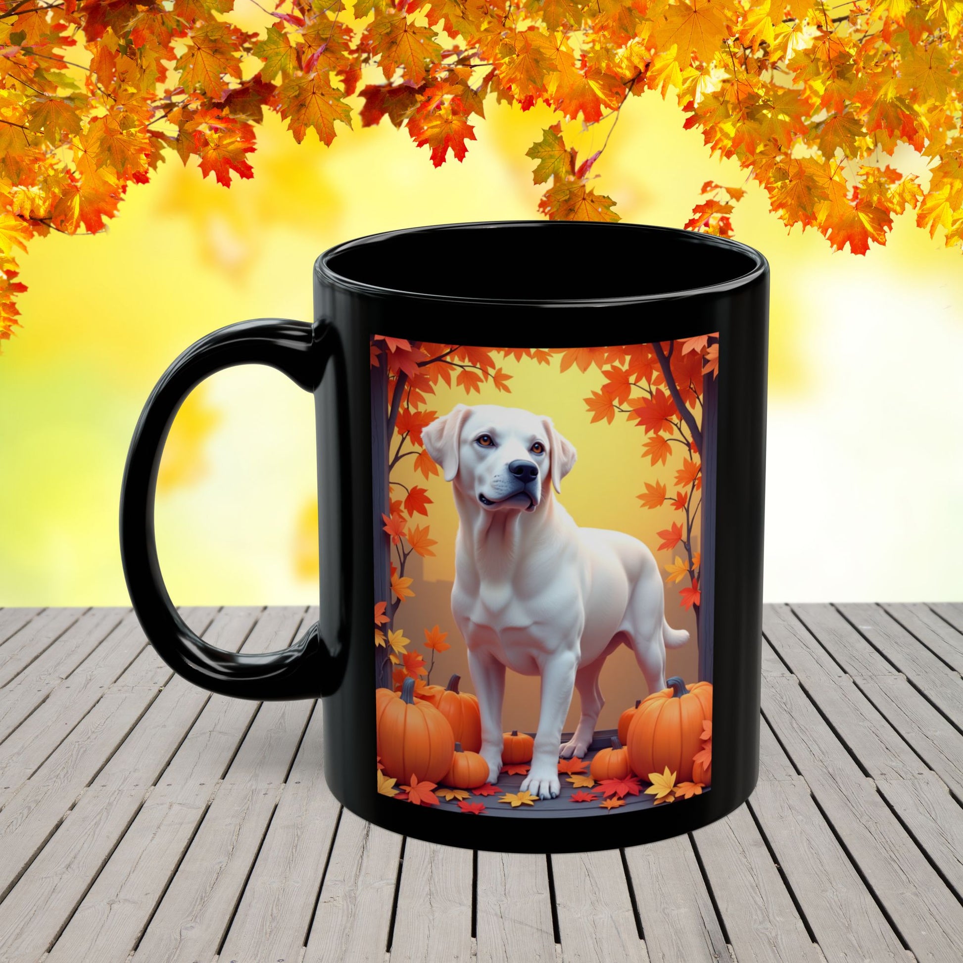 White Labrador autumn mug, personalized coffee cup, custom dog lover fall drinkware - MySisterIsASurvivor