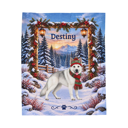 German Shepherd (White Coat, Recessive Saddle) - Personalized Winter Blanket, Custom Name Throw - MySisterIsAsurvor