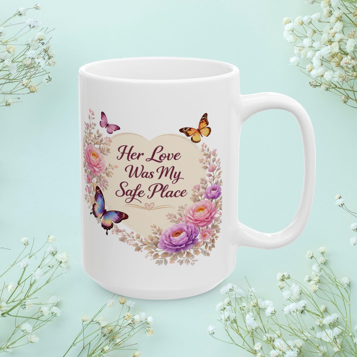 Shop our premium her love was my safe place mug from MySisterIsASurvivor.