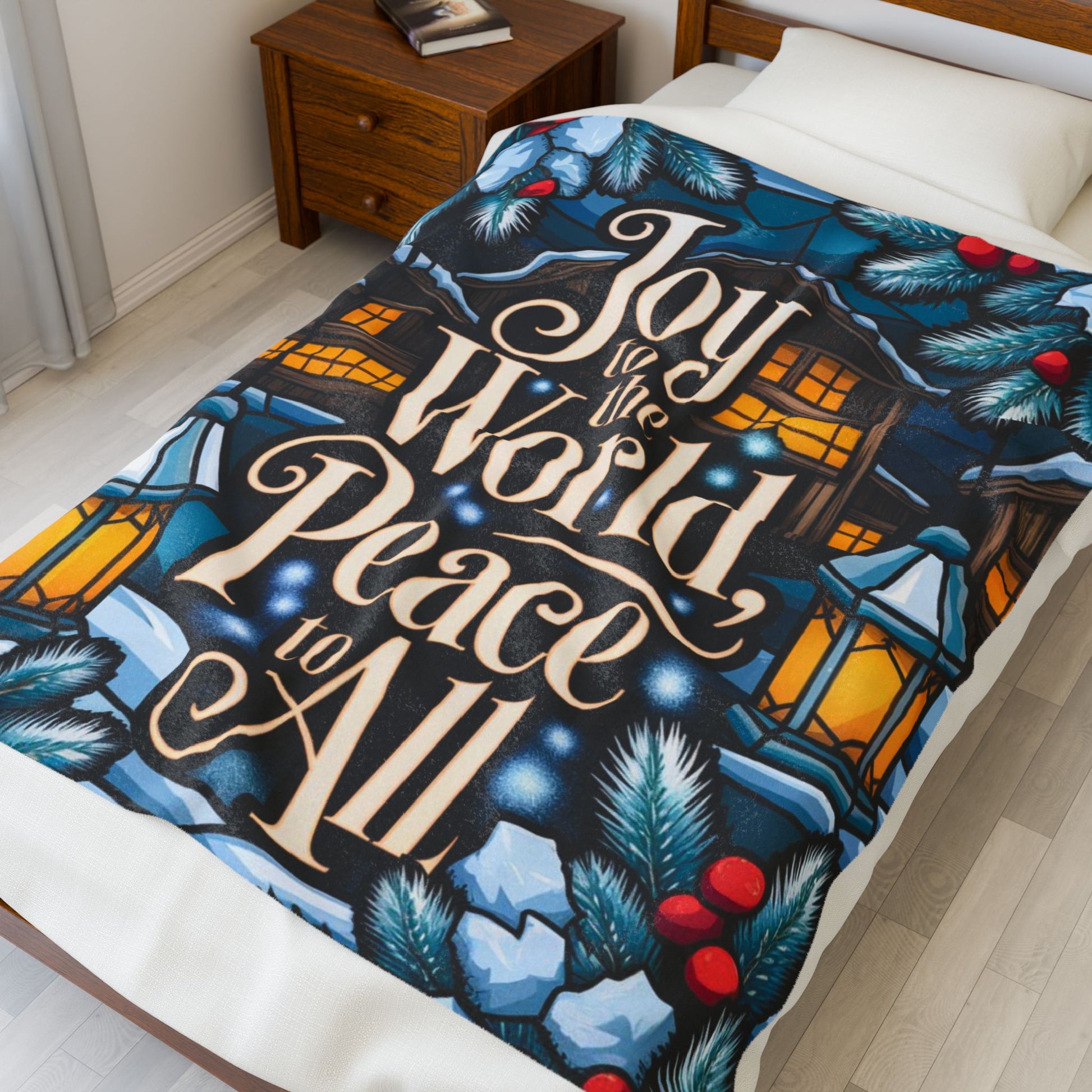 Holiday blanket “Joy to the World, Peace to All” cozy Christmas throw for seasonal cheer and warmth