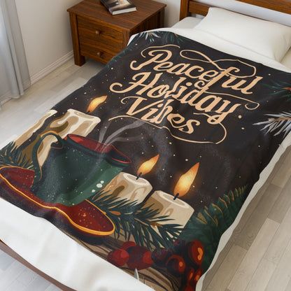 Holiday blanket “Peaceful Holiday Vibes” soft cozy Christmas throw for mindful winter comfort