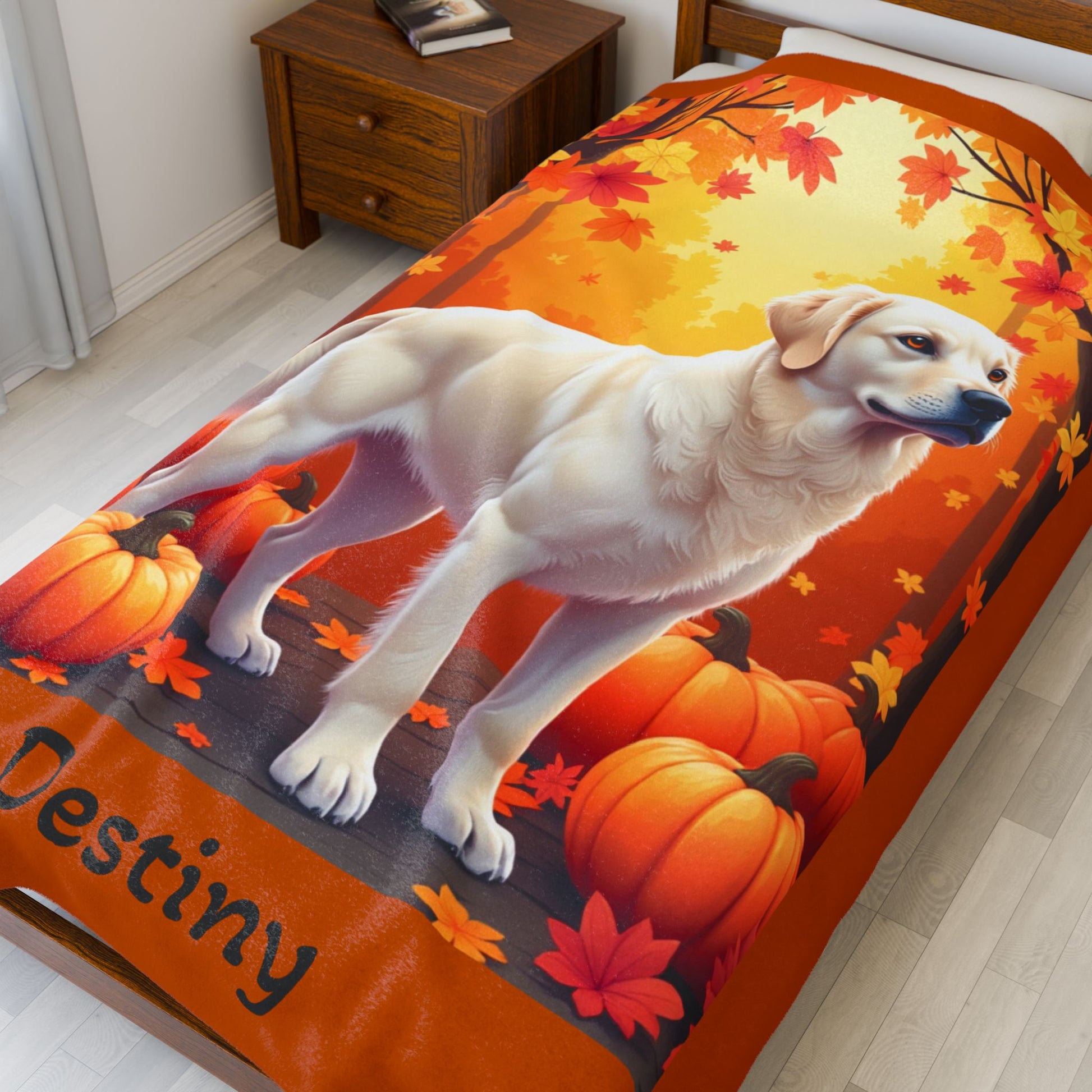 Cream Golden Retriever velveteen plush blanket, custom dog throw for Golden Retriever parents - MySisterIsASurvivor