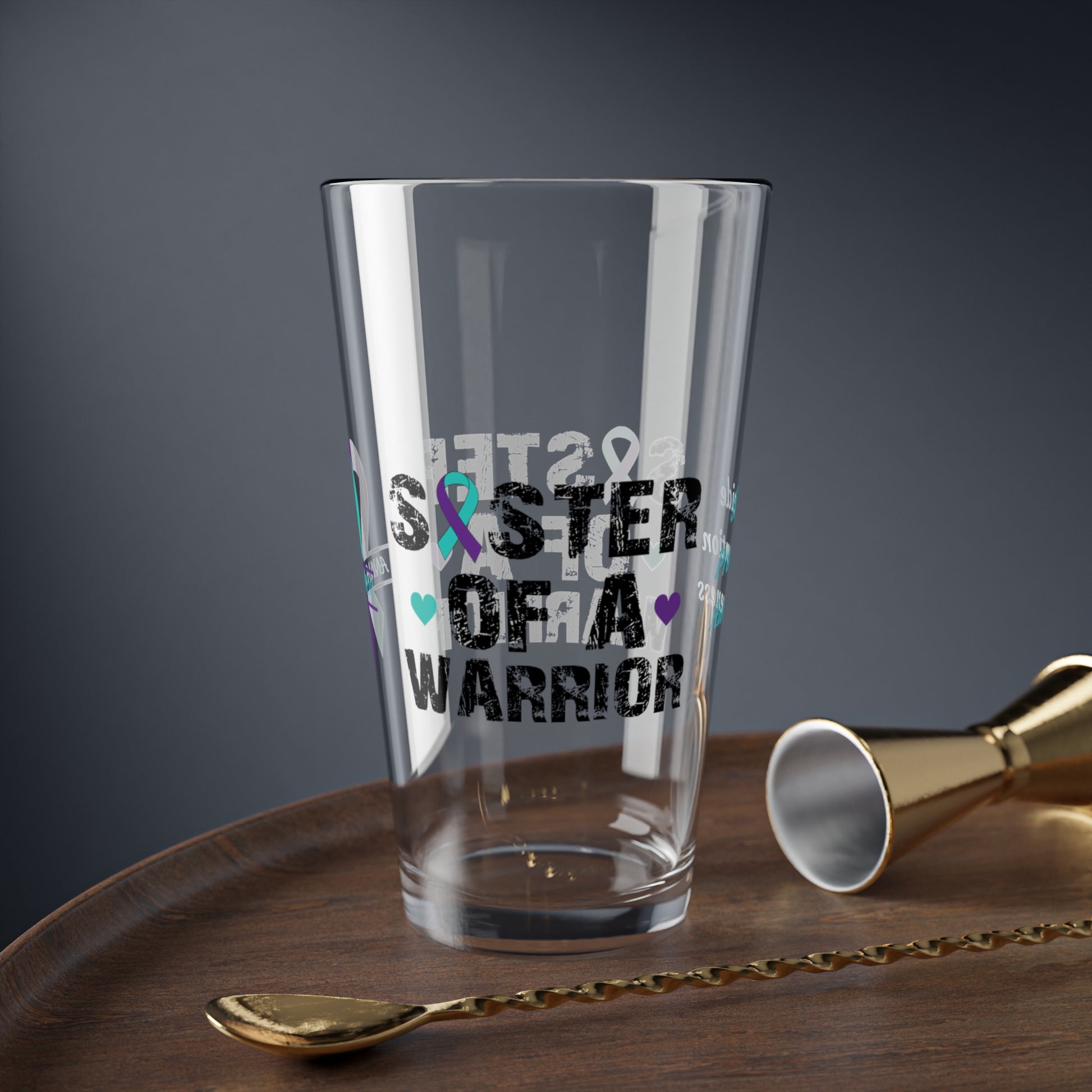 Sister of a Warrior: Personalized Suicide Prevention Awareness Warrior Pint Glass - Proud Family Member