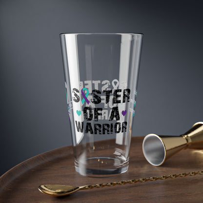Sister of a Warrior: Personalized Suicide Prevention Awareness Warrior Pint Glass - Proud Family Member