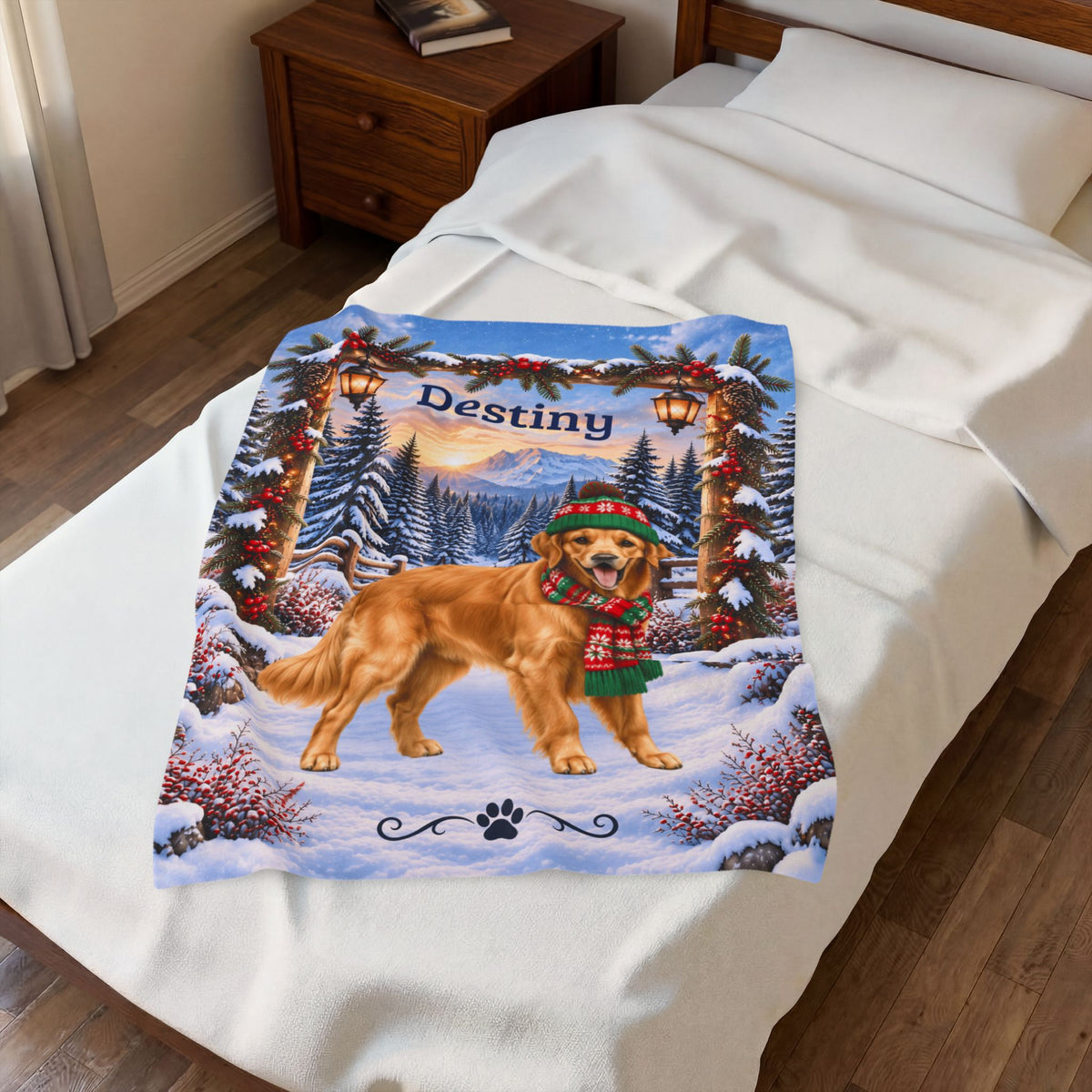Golden Retriever (Classic Golden Coat) - Personalized Dog Name Blanket, Plush Winter Goldie Gift