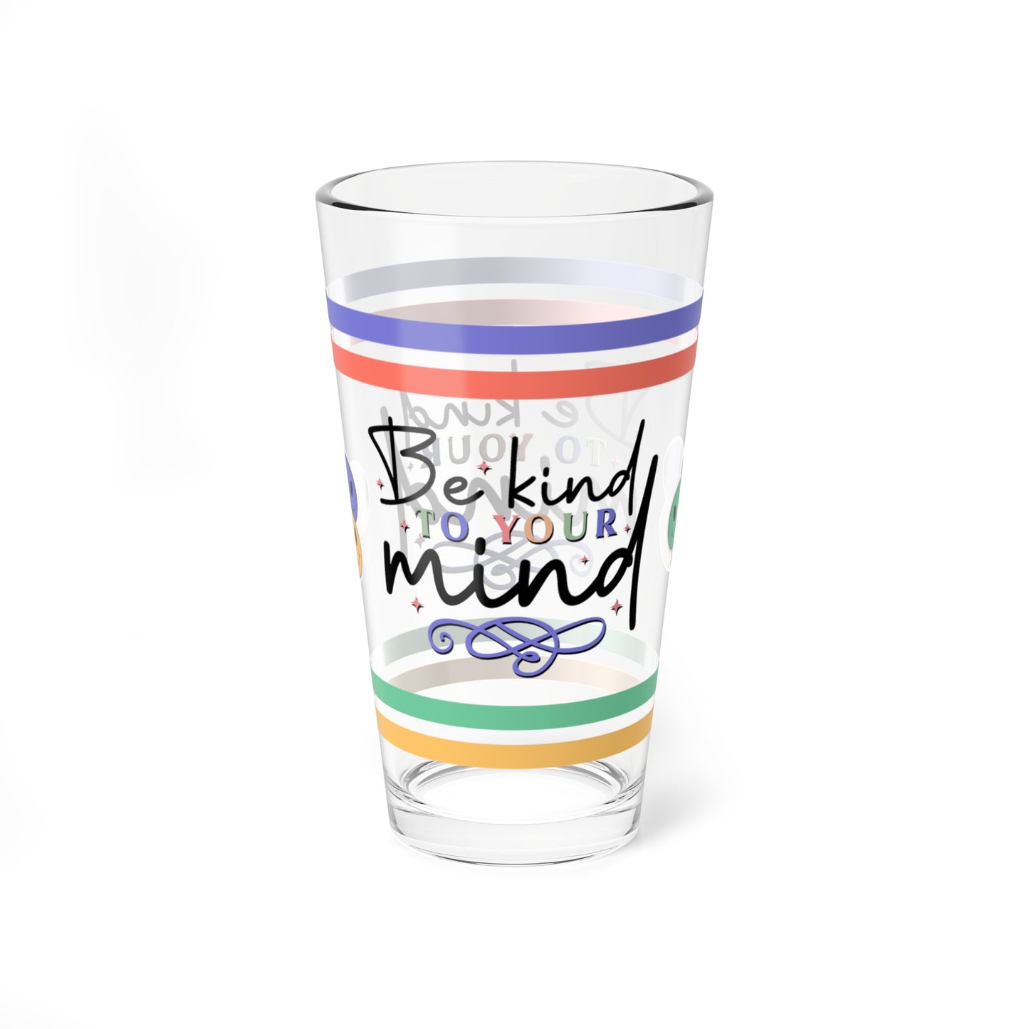 Be Kind To Your Mind Retro Pint Glass - 16oz Mental Health Drinkware, Clear Glass for Beverages