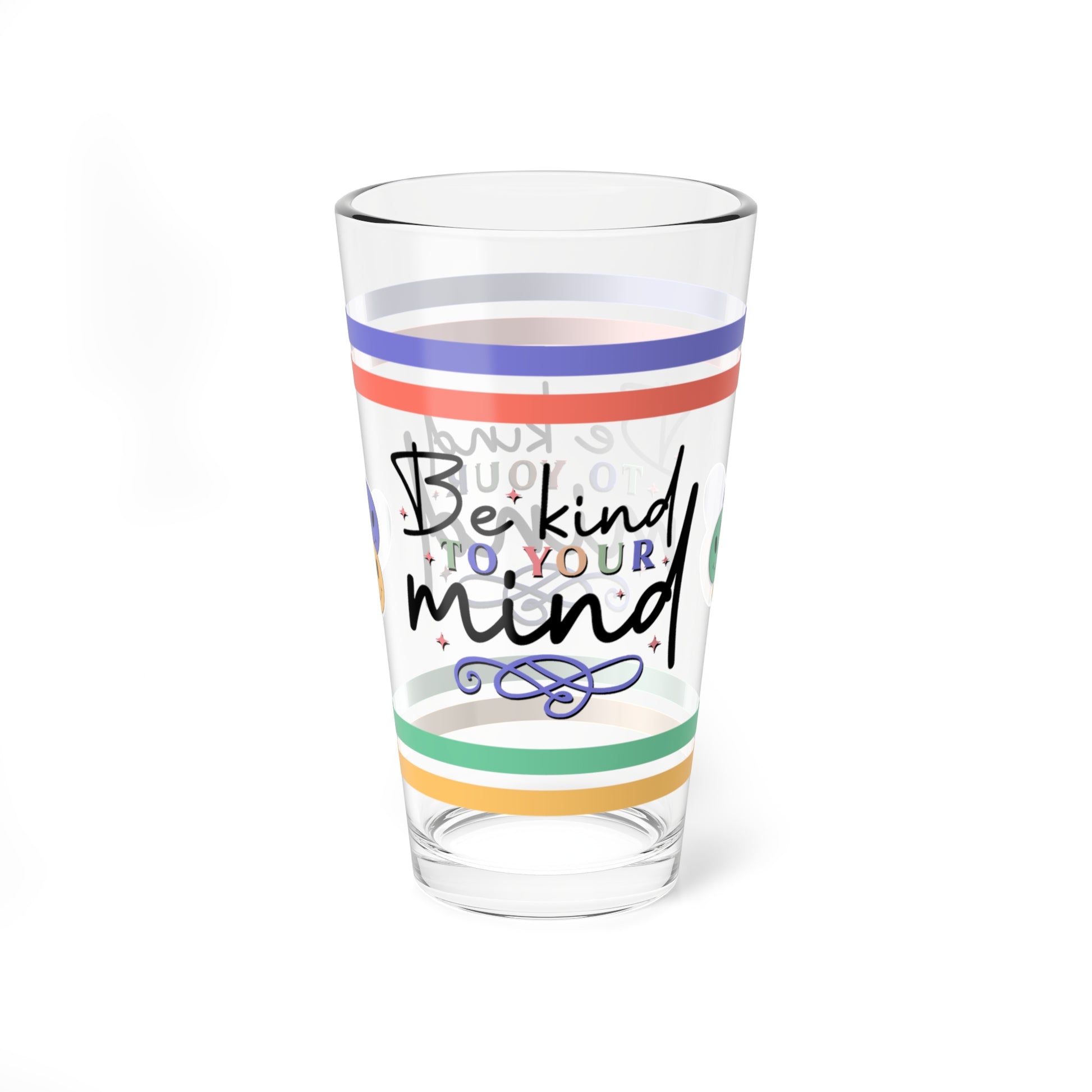 Be Kind To Your Mind Retro Pint Glass - 16oz Mental Health Drinkware, Clear Glass for Beverages