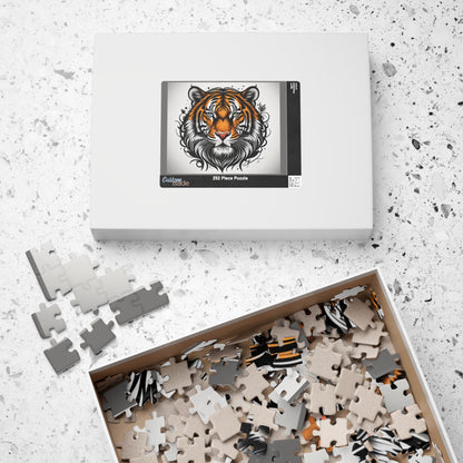 Tiger Spirit - Tattoo-Style Tiger Puzzle with Ornamental Flourishes on White