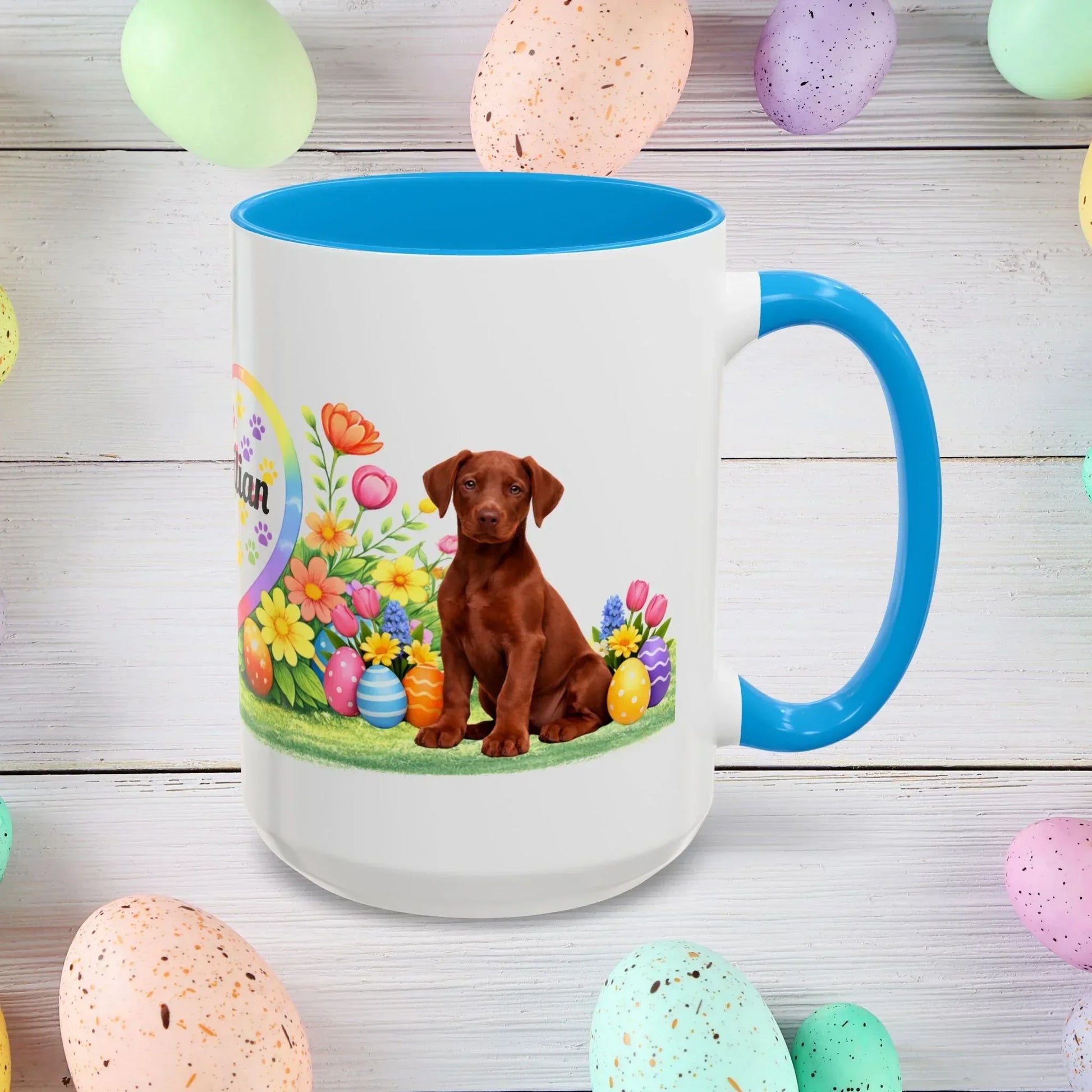 Shop our doberman melanistic red puppy easter mug featuring the 15oz style option from MySisterIsASurvivor.