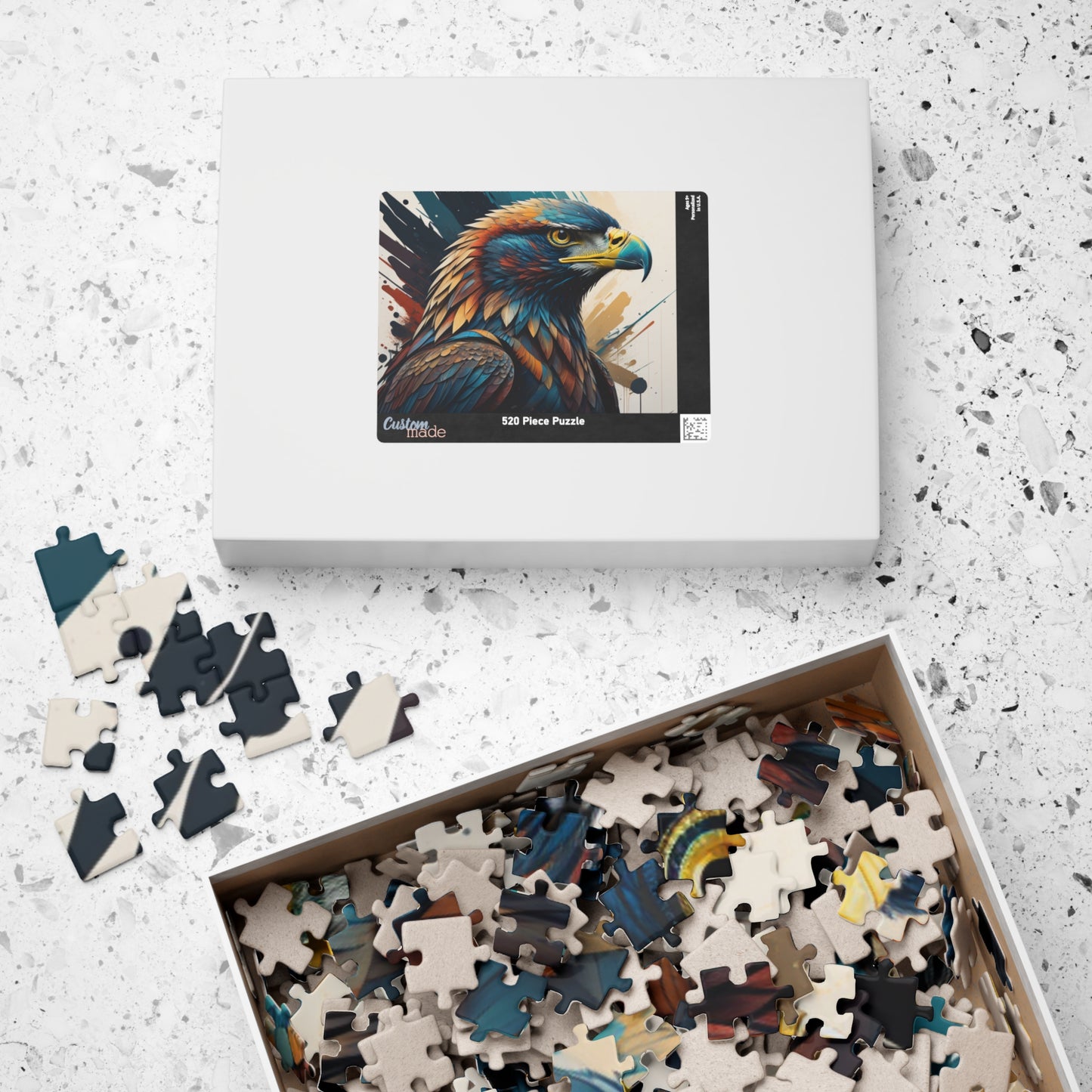 Raptor Resilience - Graffiti Mural Eagle Portrait Puzzle with Teal, Copper, and Dark Blue Feathers