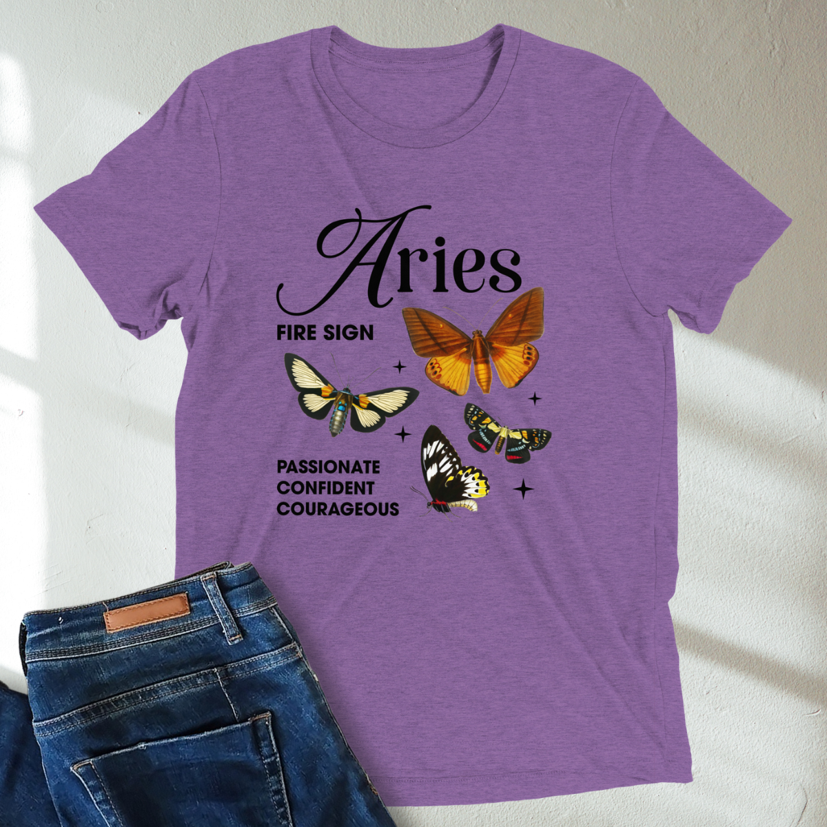 Aries Butterfly Zodiac Unisex T-Shirt : Soft Tri-Blend Unisex Astrology Shirt | Celestial Horoscope Tee