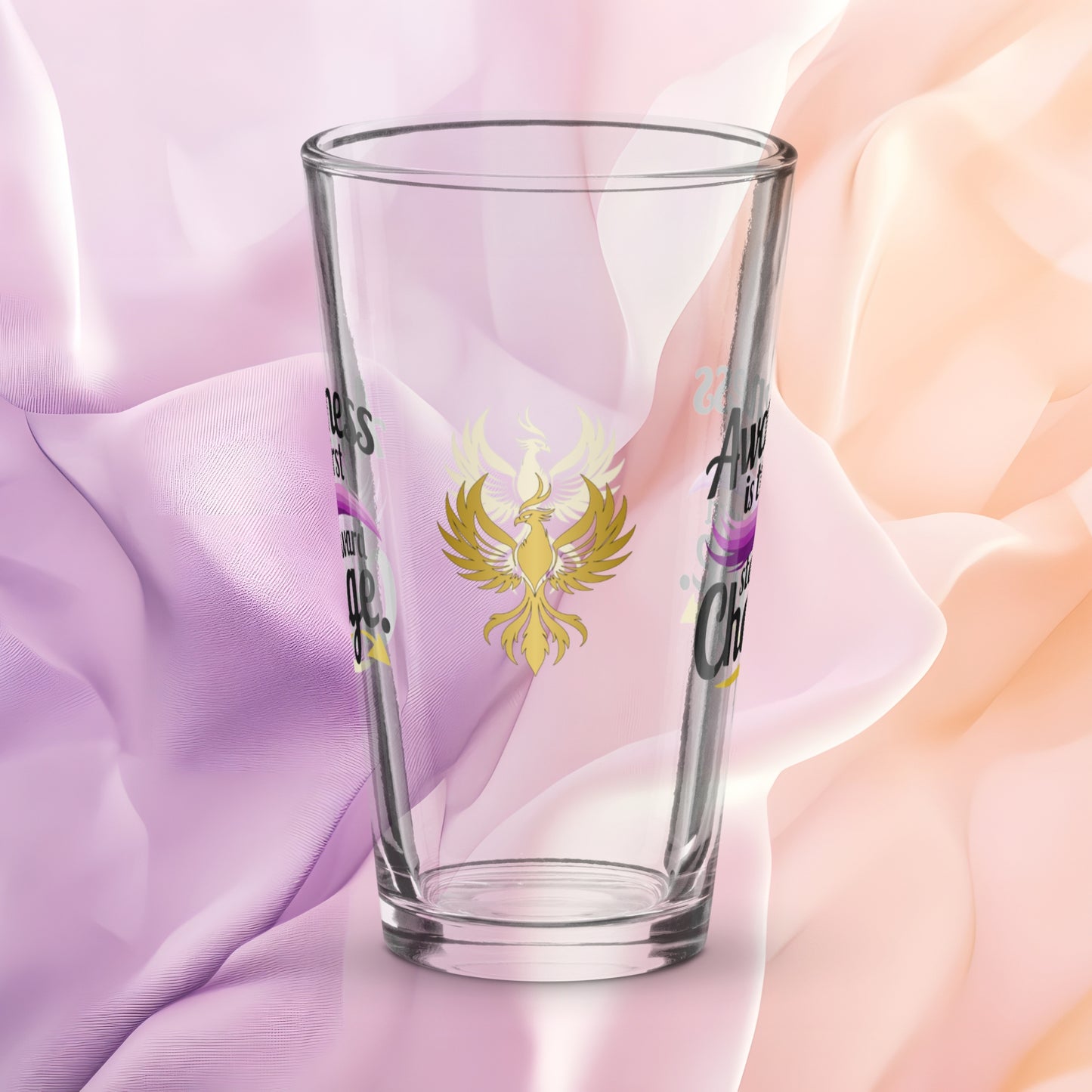 Awareness Is the First Step Toward Change pint glass with empowering quote, domestic violence awareness gift