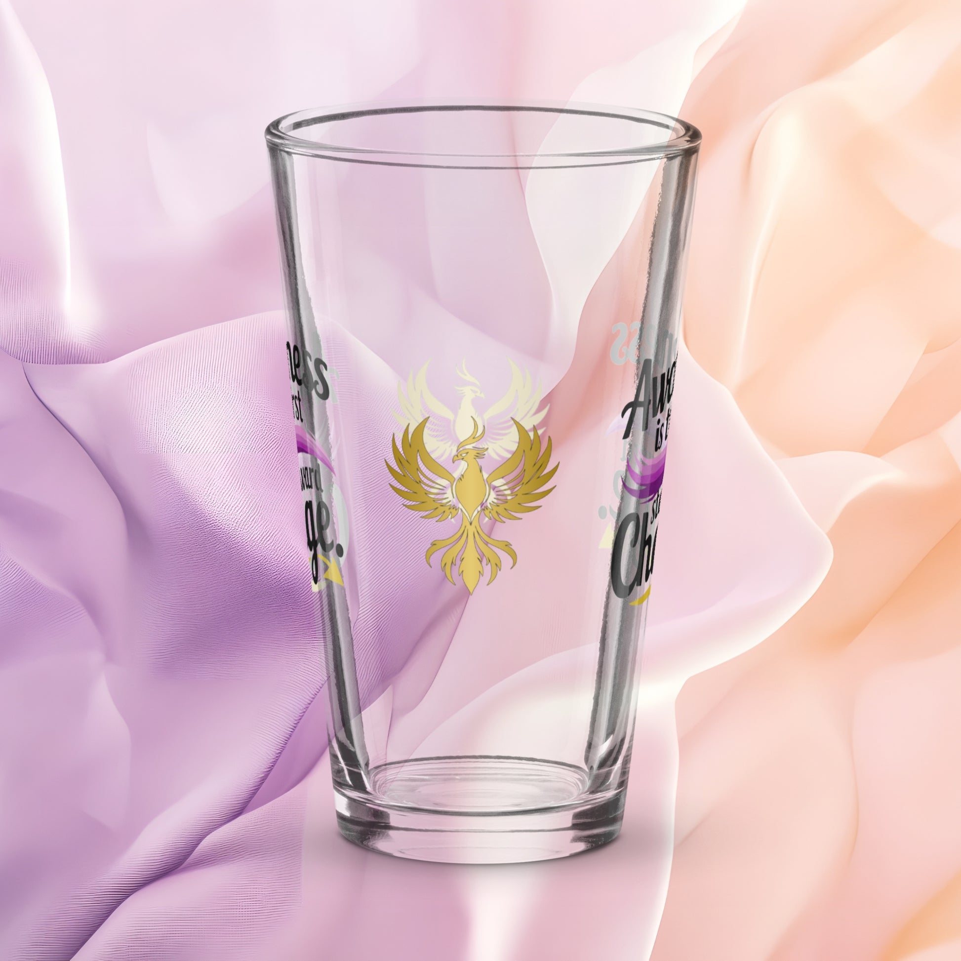 Awareness Is the First Step Toward Change pint glass with empowering quote, domestic violence awareness gift