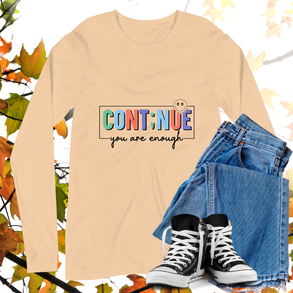 Cont;nue You Are Enough  - Retro Long Sleeve Tee, Bella + Canvas