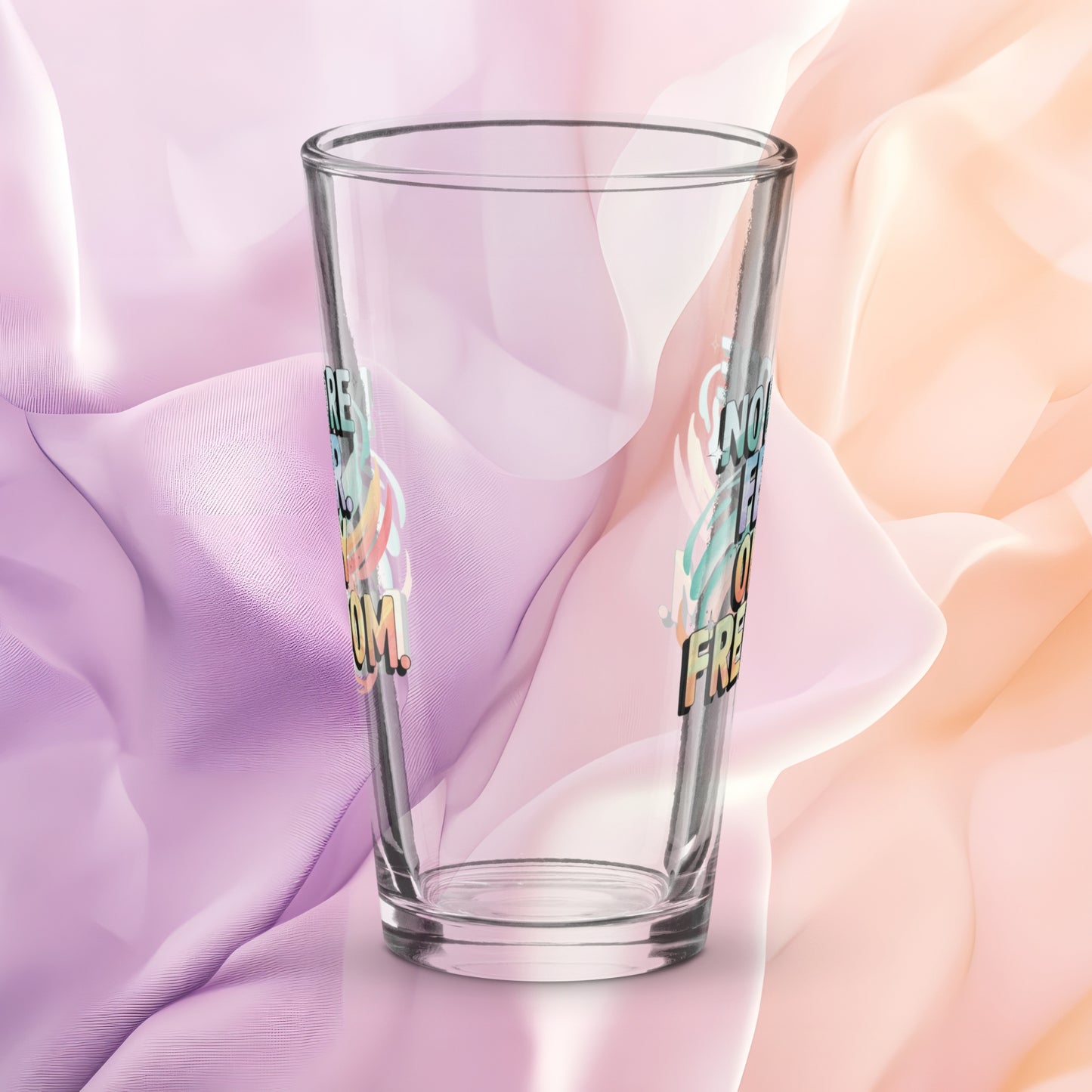 No More Fear Only Freedom pint glass, inspiring abuse recovery message, survivor empowerment design