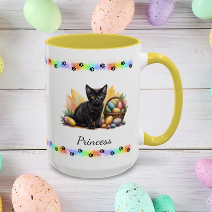Bombay: Personalized Easter Kitten Coffee Mug - Adorable Cat Design, Mental Health Gift, 11oz & 15oz, 12 Color Choices, Easter Gifts & Décor