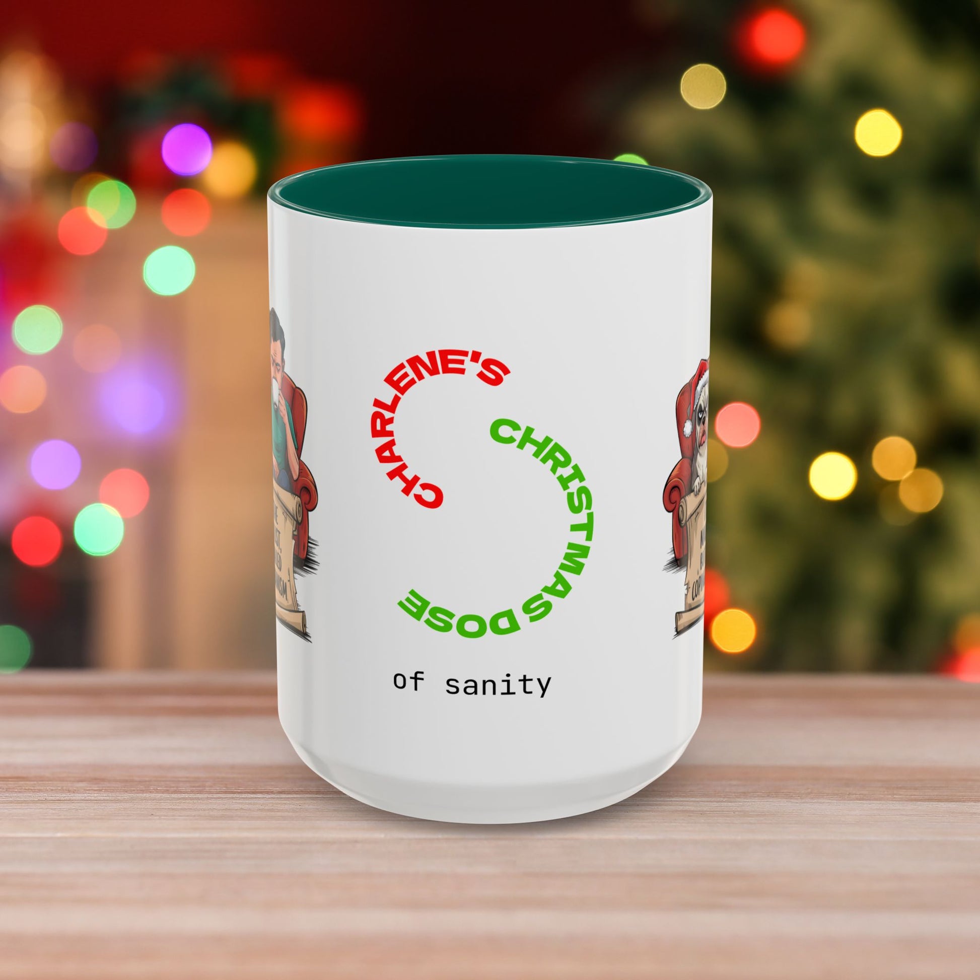 I'm On The Naughty List, But It's Called 'Coping Mechanism' – Christmas Mug with Male and Dog Design and Accent Color