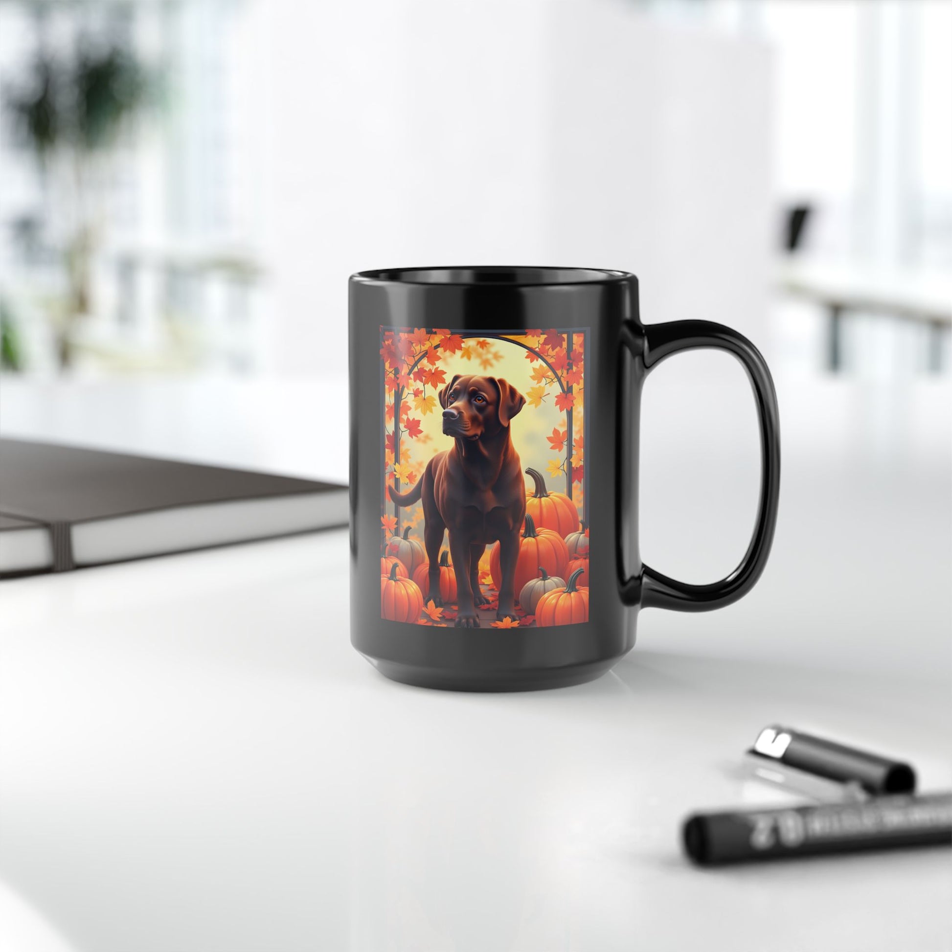 Chocolate Labrador autumn mug, personalized coffee cup for lab lovers, cozy fall gift - MySisterIsASurvivor