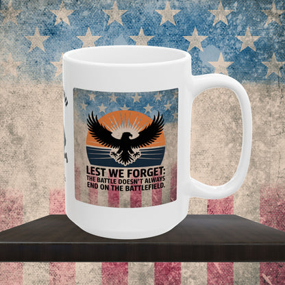 Personalized Memorial Day Mug - "Lest We Forget" PTSD Support Tribute
