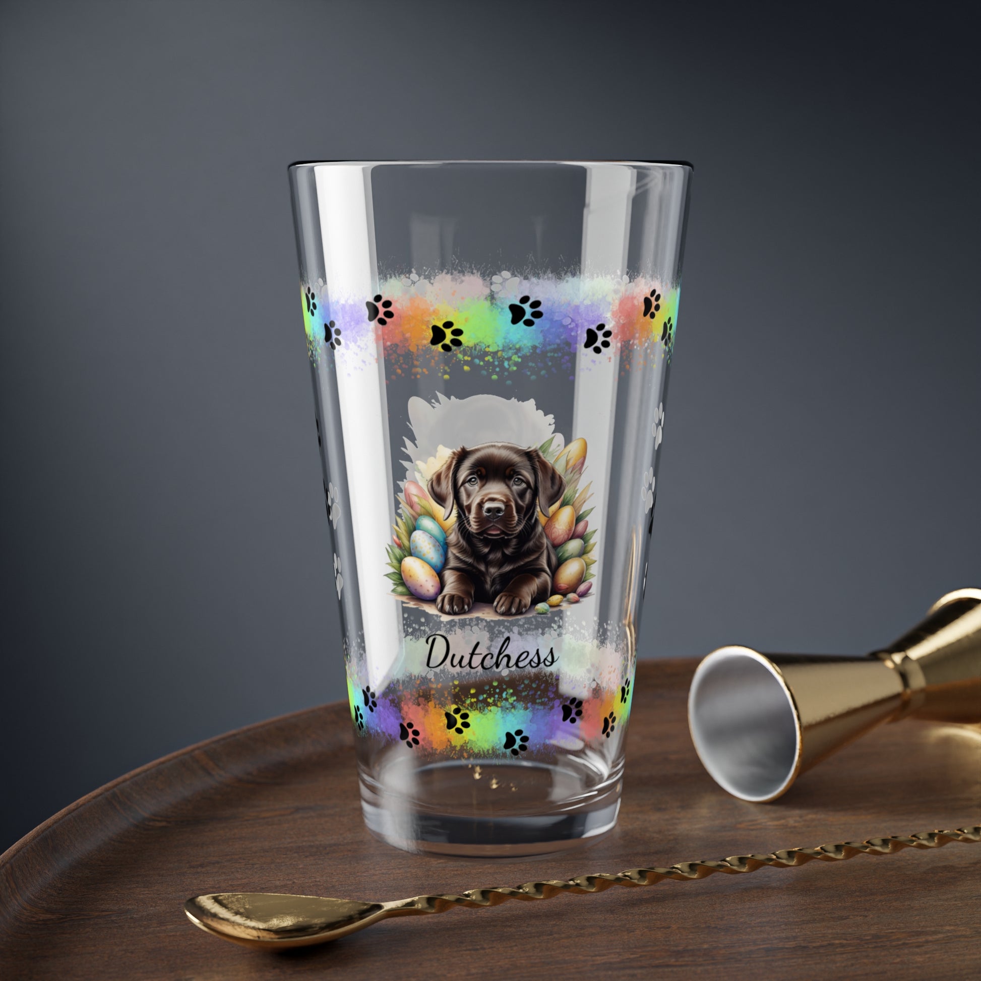 Chocolate Labrador Personalized Easter Puppy 16oz Pint Glass - Custom Dog Design, Mental Health Gift, Easter Décor, and Festive Celebrations