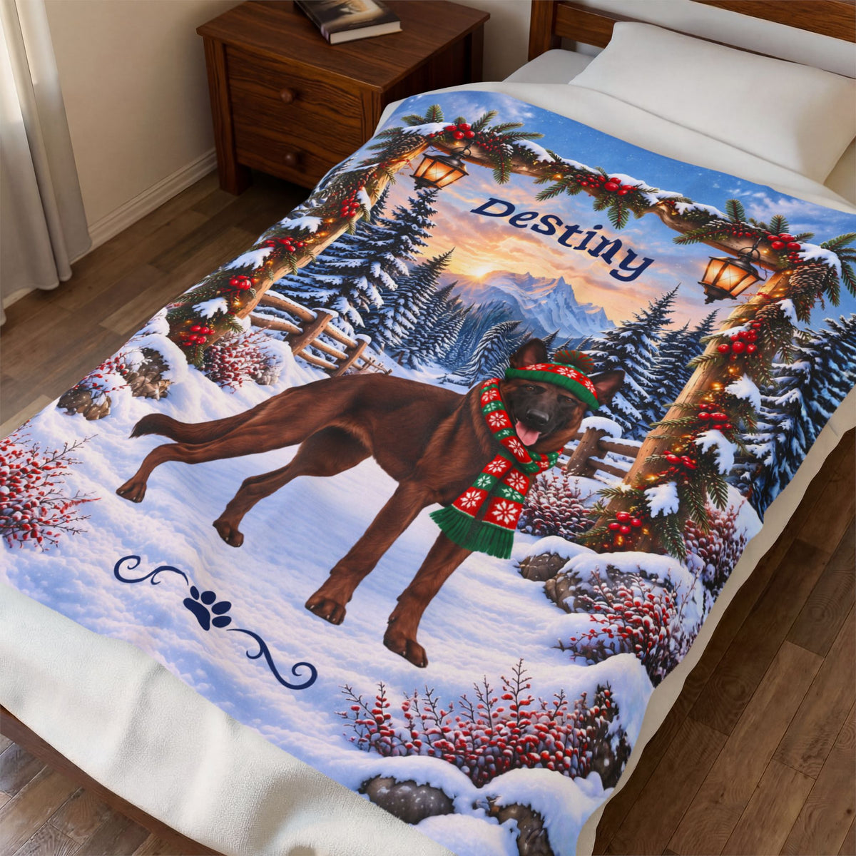 Belgian Malinois (Mahogany Coat) - Personalized Dog Name Throw, Velveteen Winter Gift for Mali Dads