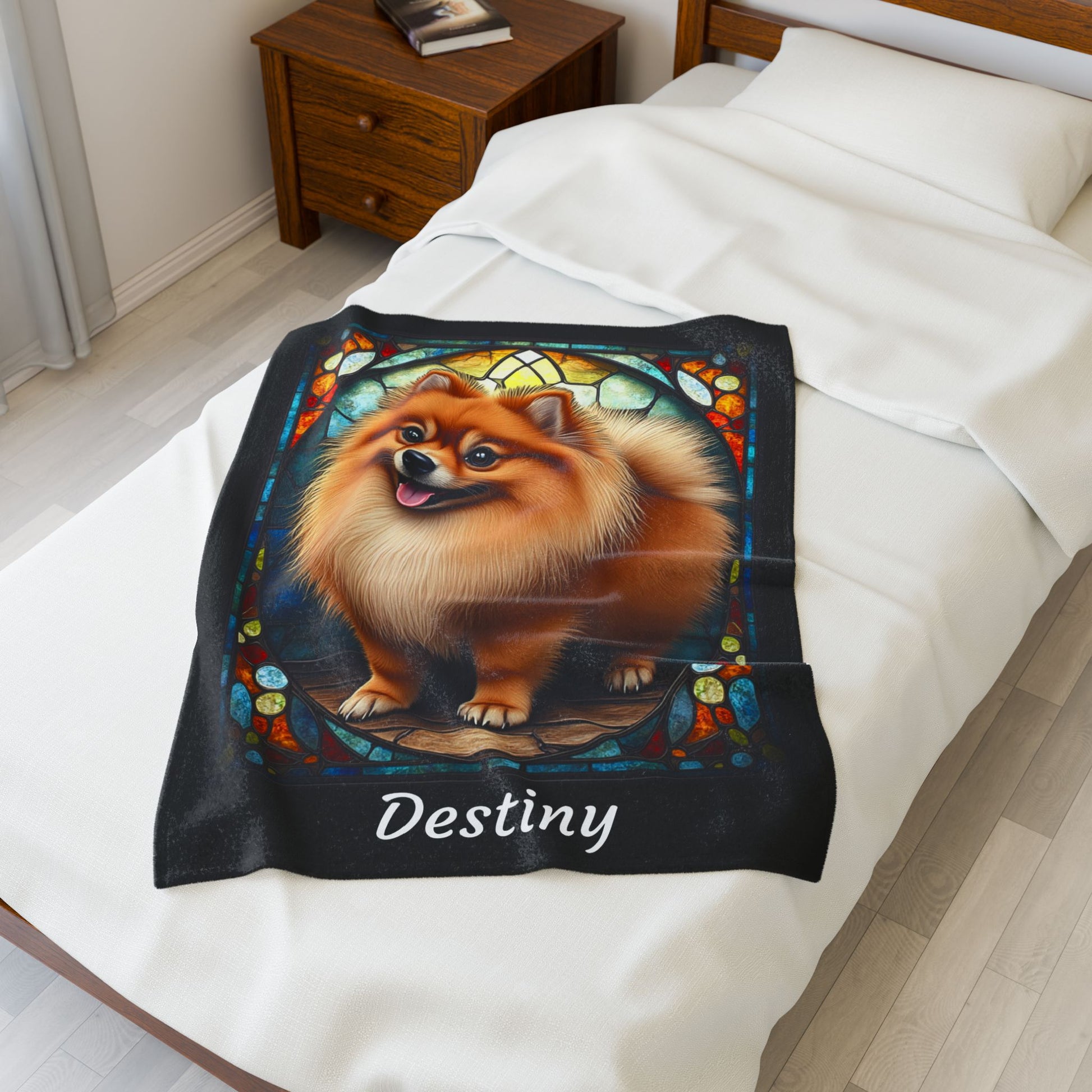 Pomeranian Red Sable stained glass velveteen plush blanket, custom dog blanket - MySisterIsASurvivor