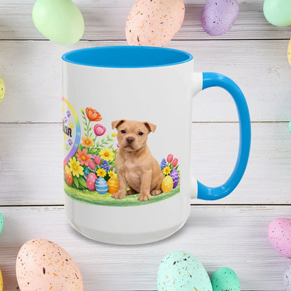 Shop our pitbull fawn puppy easter mug featuring the 15oz style option from MySisterIsASurvivor.