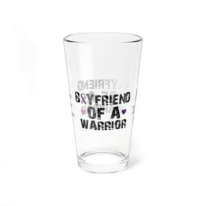 Boyfriend of a Warrior: Personalized Domestic Violence Awareness Warrior Pint Glass - Proud Family Member