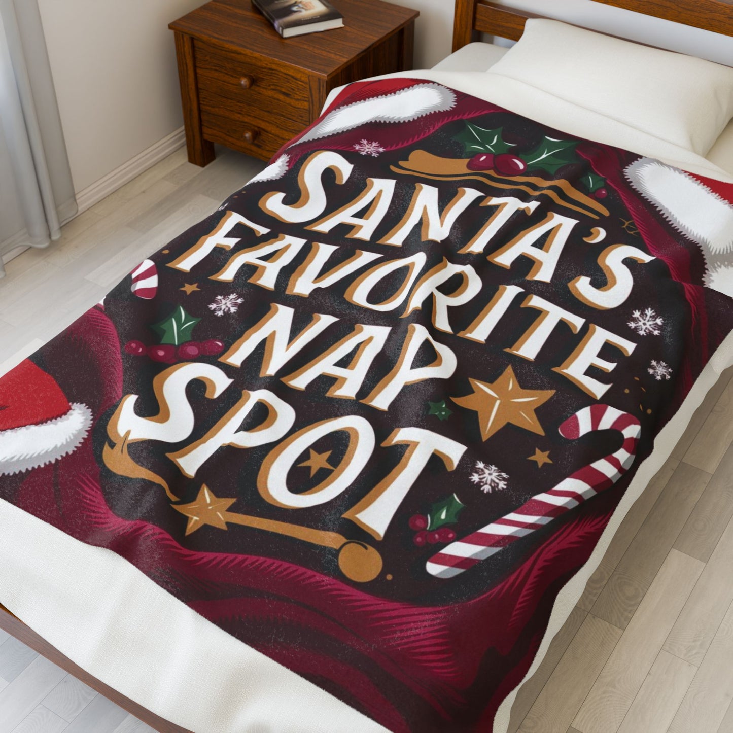 Holiday blanket “Santa’s Favorite Nap Spot” soft cozy Christmas throw for comfort and joy