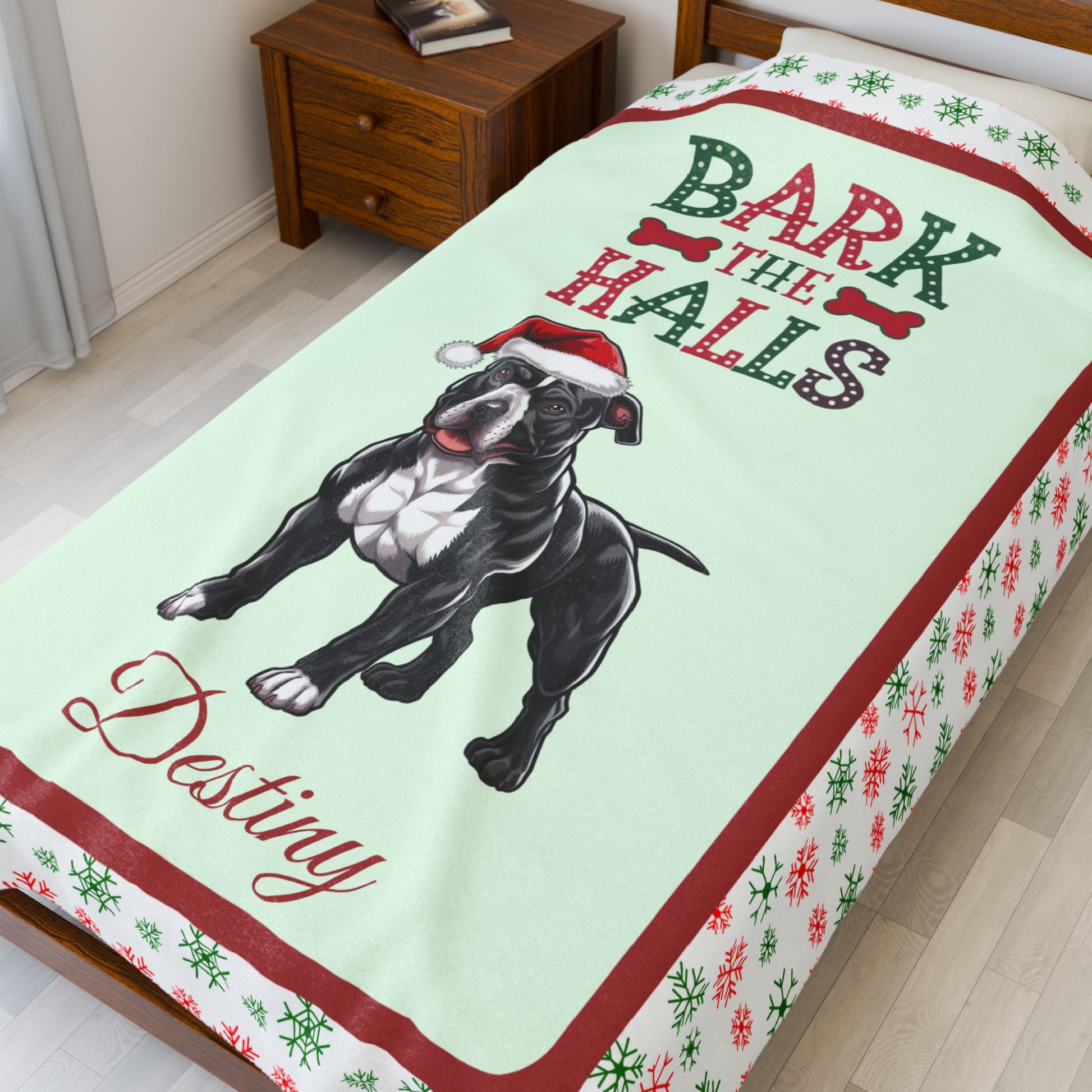 Pitbull (Black & White) luxury velveteen blanket cozy holiday throw gift for dog lovers and festive seasonal décor