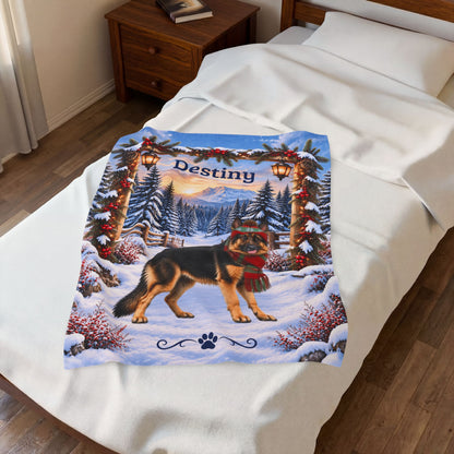 German Shepherd (Blanket Coat) - Personalized Winter Lodge Blanket, Custom Name Velveteen Throw - MySisterIsAsurvor