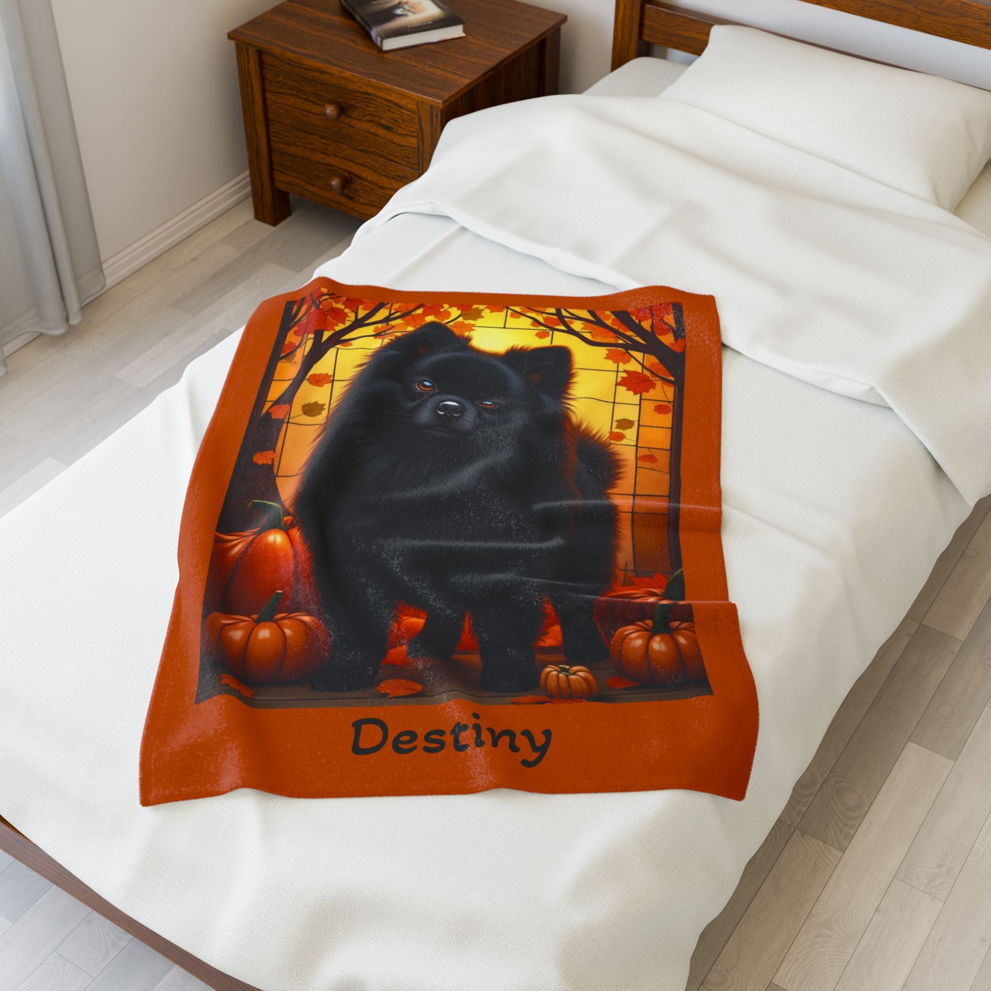 Pomeranian Black Coat Velveteen Plush Blanket, Cozy Dog Breed Throw Gift, Personalized