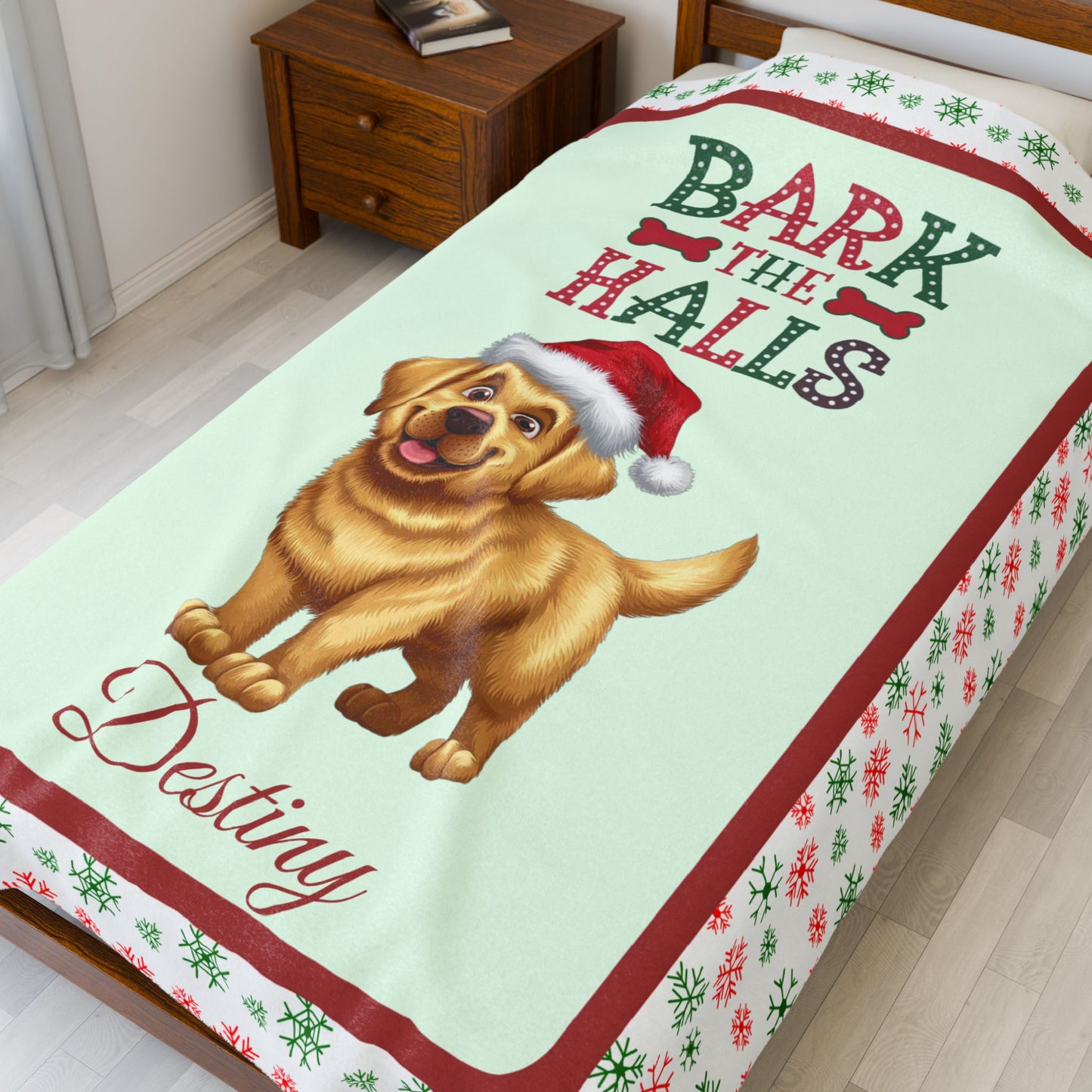Labrador Retriever (Yellow) personalized velveteen blanket, breed-specific holiday dog throw