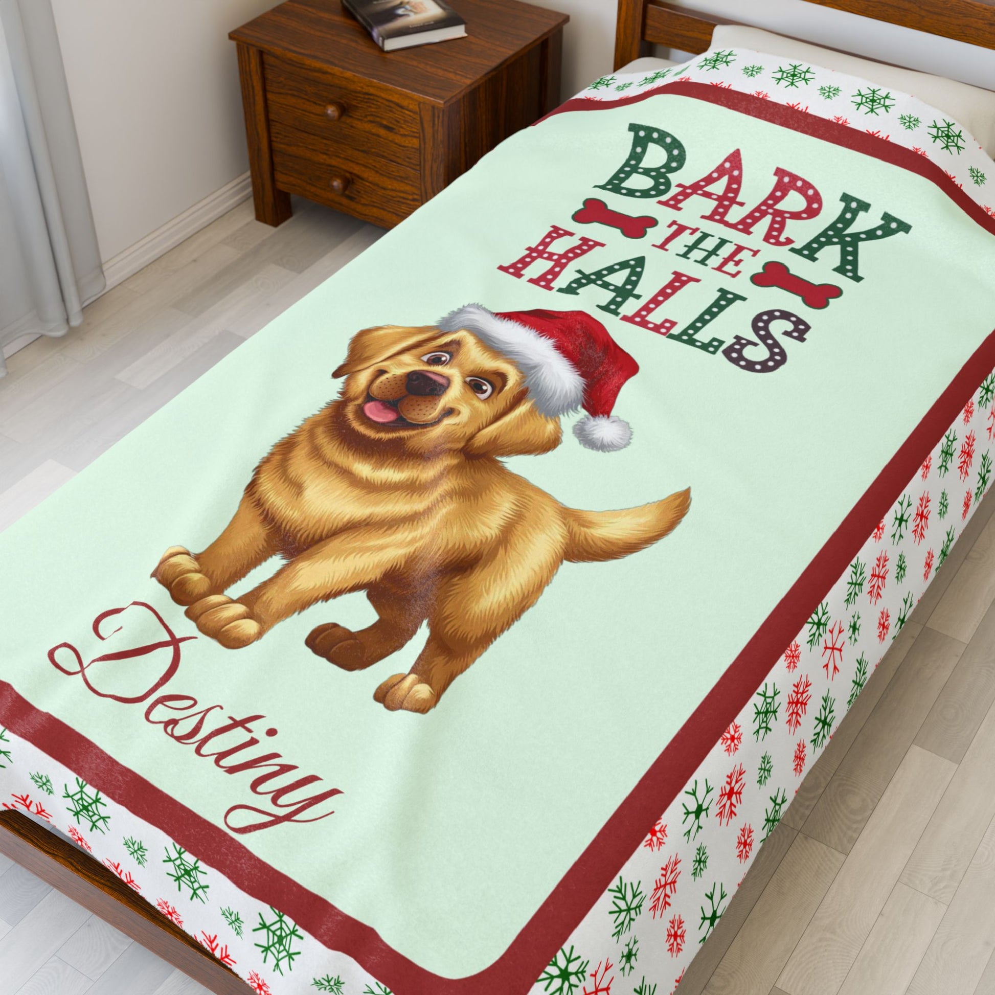 Labrador Retriever (Yellow) personalized velveteen blanket, breed-specific holiday dog throw