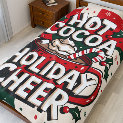 Holiday blanket “Hot Cocoa & Holiday Cheer” soft cozy throw with winter Christmas theme