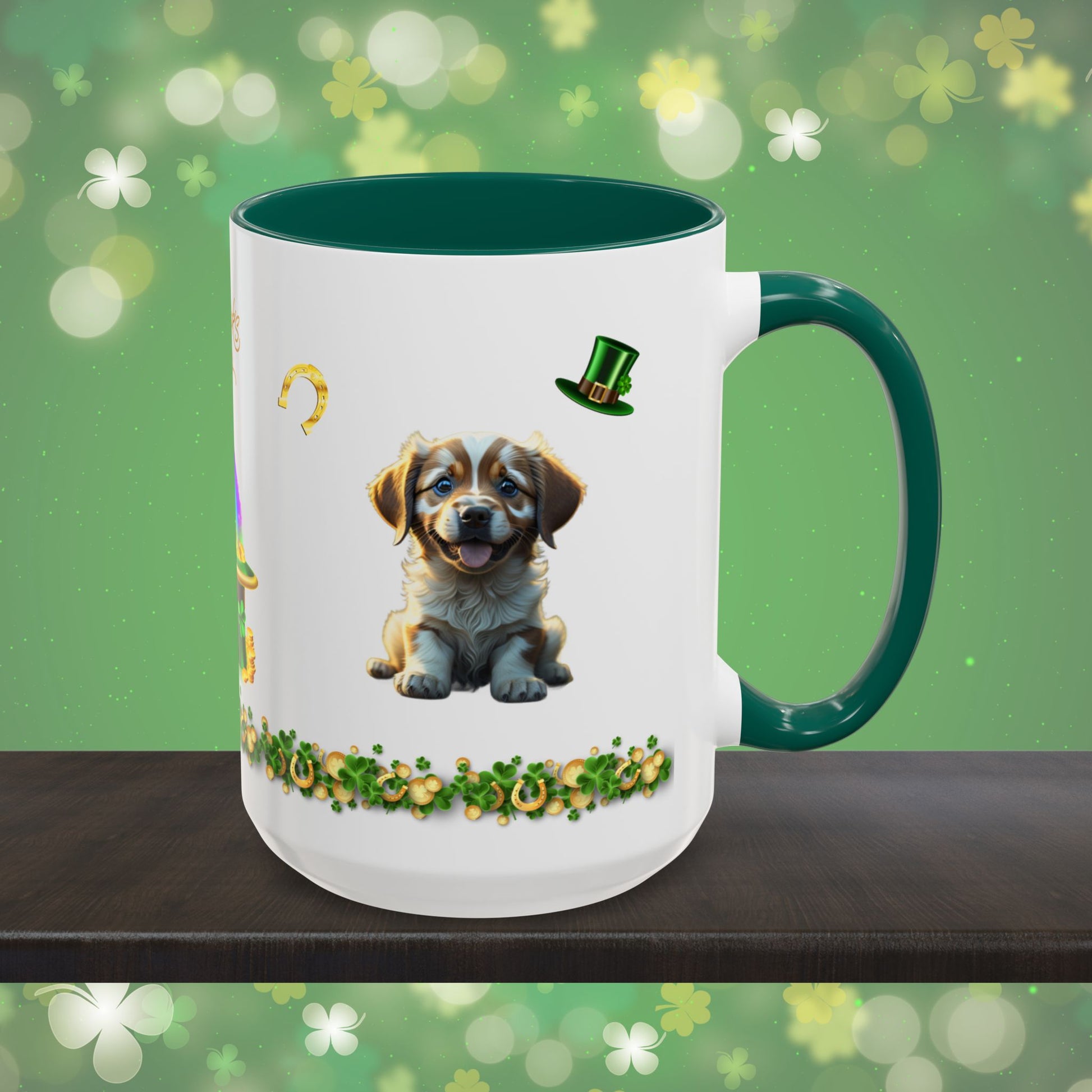 Zenful Zigzags of Puppy Zen: St. Patrick's Day Two-Tone Coffee Mug - Festive Ceramic Mug for Positivity & Mindfulness