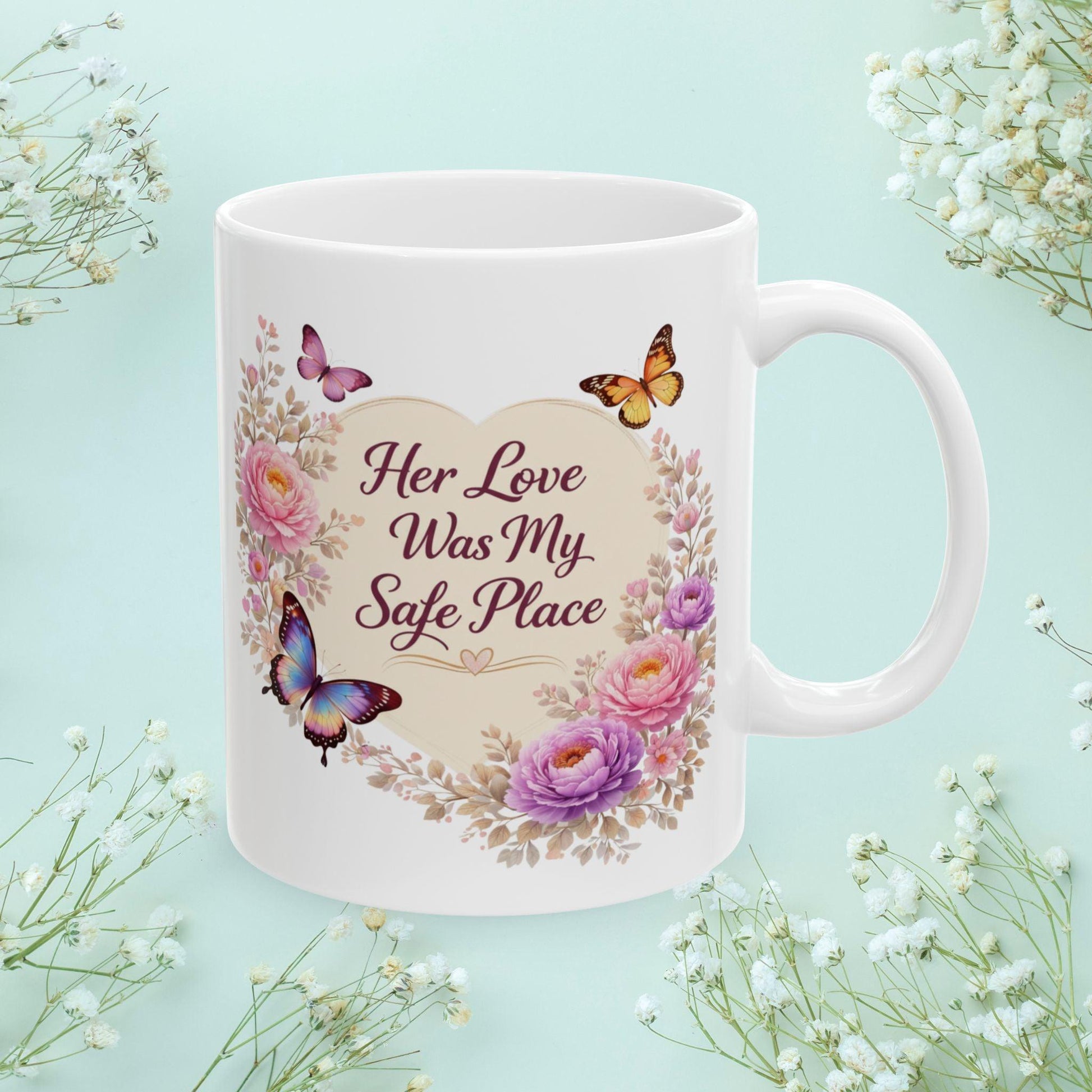 Shop our premium her love was my safe place mug from MySisterIsASurvivor.