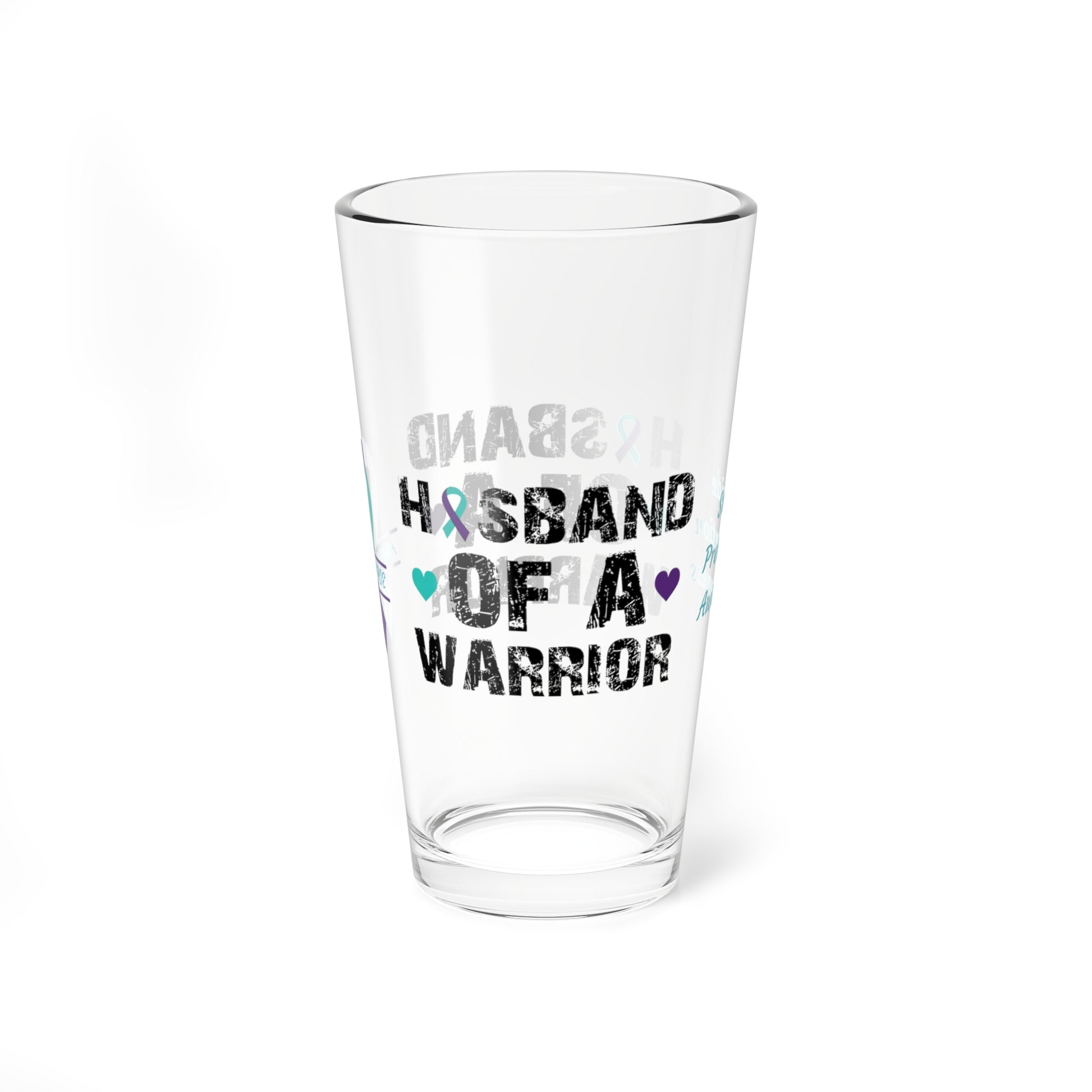 Husband of a Warrior: Personalized Suicide Prevention Awareness Warrior Pint Glass - Proud Family Member