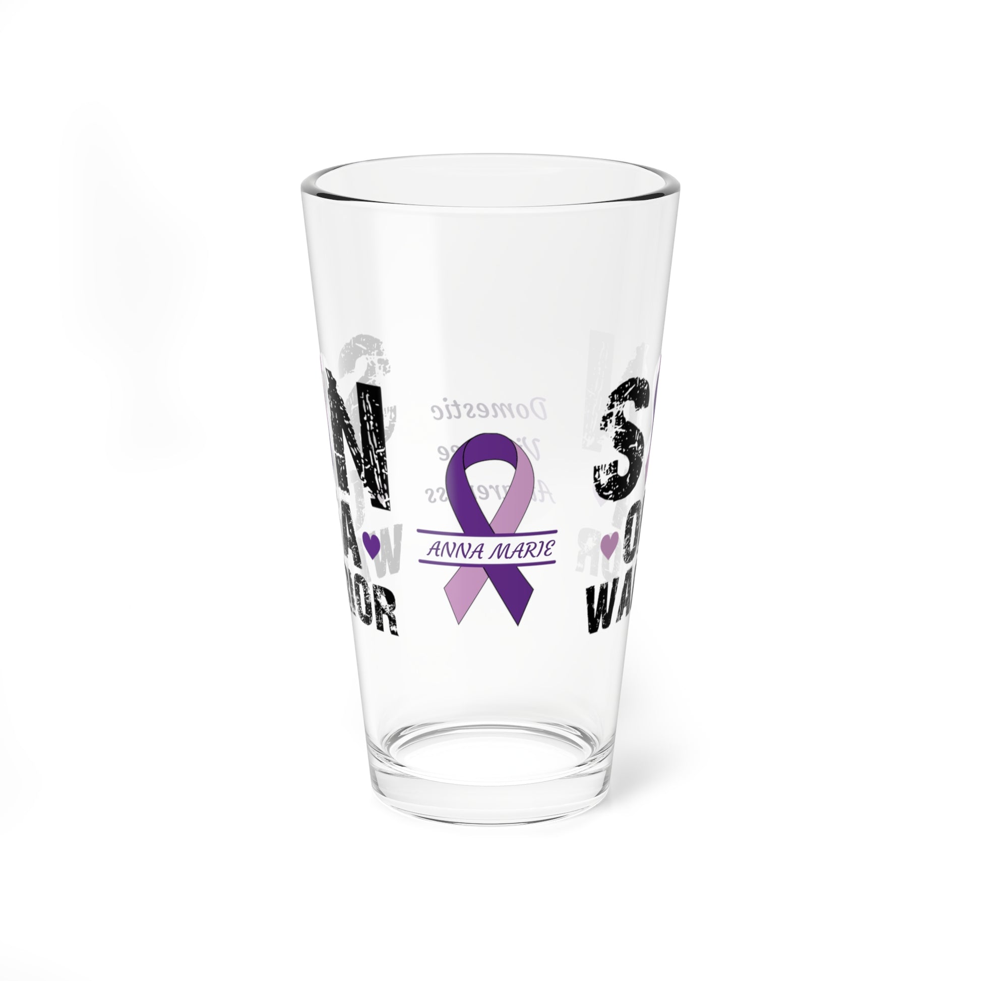 Son of a Warrior: Personalized Domestic Violence Awareness Warrior Pint Glass - Proud Family Member