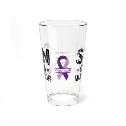 Son of a Warrior: Personalized Domestic Violence Awareness Warrior Pint Glass - Proud Family Member