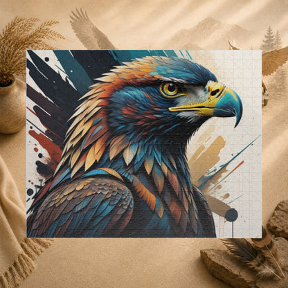 Raptor Resilience - Graffiti Mural Eagle Portrait Puzzle with Teal, Copper, and Dark Blue Feathers